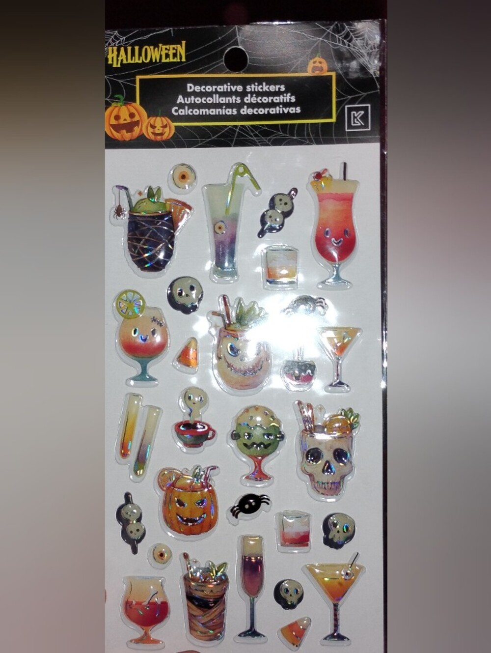 Halloween Cocktail 3D Sticker Sheet — Holographic, Multicolor